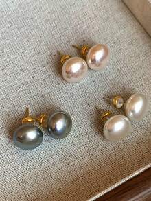 3 Pairs Elegant Retro Minimalist Chic Vintage Muffin Round Faux Pearl Earrings Set, Delicate High-End Versatile Earrings Suitable For Women's Daily And Holiday Wear - Multicolor - View 9