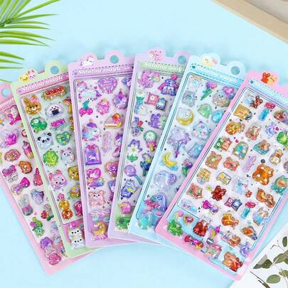 1 件 3D 浮雕贴纸，卡通动物和糖果设计，DIY 水晶贴纸用于手机壳装饰，可爱贴纸可用于剪贴簿、笔记本、水瓶，卡通 DIY 手机壳装饰，适合生日、旅行、毕业典礼、派对、圣诞节、新年、万圣节，随机颜色纸板