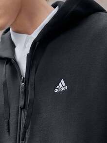 Adidas 男式抽绳连帽拉链保暖内衬休闲运动夹克，黑色 - 黑色 - 查看 5