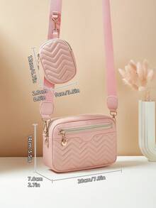 1pc Girls Mini Wave Pattern Embossed Letter Pouch, Phone Wallet Coin Purse - Pink - View 4
