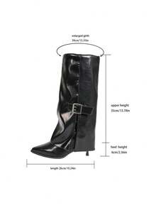 Women's High Heel Boots, Pointed Toe Chunky Heel Wedge Cowgirl Style Thigh High Boots, Retro Knee-High Boots, Fashion Western Boots