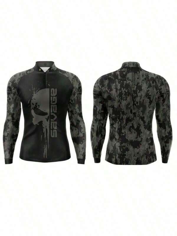 CAMISA CAMISETA DE PESCA CAMUFLADA GOLA ZÍPER PTORTEÇÃO SOLAR UV