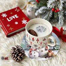 4 piezas/8 piezas Posavasos con tema navideño, almohadillas absorbentes con estampado navideño, tapetes para café, posavasos para cocina, mesa, habitación, decoración de bar, regalos navideños