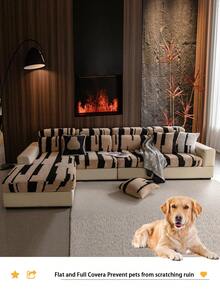 1pc Thick Warm Jacquard Soft Velvet Anti-Slip Sofa Seat Cushion Cover, Style Soft & Skin-Friendly Pet-Proof Elastic Sofa Slipcover, Autumn/Winter Anti-Scratch Sofa Skirt Suitable For L-Shaped Combination Sofa And 1/2/3/4 Seat Sofa (Sold Individually) - Coffee Brown - View 6