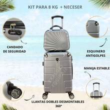 18 Inch Set + Lightweight Double Wheel Toiletry Bag Fixed Lock Undocumented Resistant - Grey - View 2