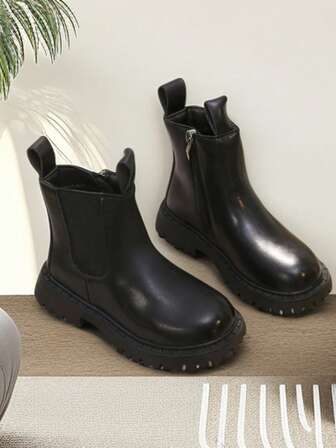 儿童踝靴幼儿时尚战斗靴豹纹铆钉设计侧拉链冬季鞋