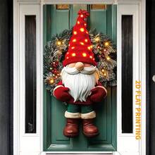 1 buc. Coroană de ușă gnome festive 2D plată de Crăciun, material poliester, nu necesită electricitate, decor de perete de sărbători pentru interior/exterior pentru casă și petrecere