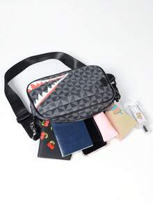 New Arrival Men's Cool Windmill Shark Mouth Messenger Bag, Casual Large Capacity Youth Gift Square Crossbody Bag, Geometric Pattern Street Style Versatile Small Sling Bag - Multicolor - View 8