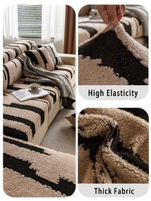 1pc Thick Warm Jacquard Soft Velvet Anti-Slip Sofa Seat Cushion Cover, Style Soft & Skin-Friendly Pet-Proof Elastic Sofa Slipcover, Autumn/Winter Anti-Scratch Sofa Skirt Suitable For L-Shaped Combination Sofa And 1/2/3/4 Seat Sofa (Sold Individually) - Coffee Brown - View 8