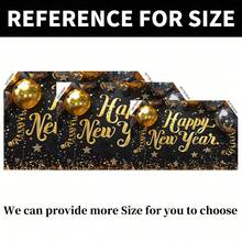 قطعة واحدة من خلفية احتفال رأس السنة الجديدة اللامعة بالأسود والذهبي - لافتة عيد رأس السنة السعيد الملونة مع النجوم، طباعة أحادية الجانب، مناسبة لأكشاك التصوير والغرف المعيشية والديكورات الخارجية واحتفالات المهرجانات وحفلات ليلة رأس السنة الجديدة، متوفرة بأحجام متعددة - متعدد الألوان - مشاهدة 5