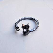 1pc Cute Cat Kitten Open Ring Plated Jewelry For Women Girls Teen