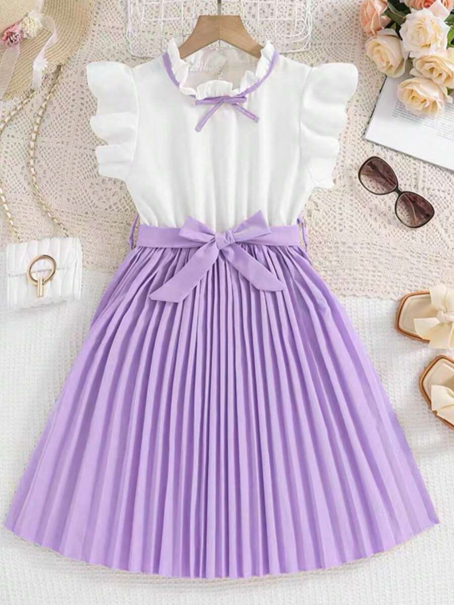 Children's Pleated Dress For Church Events, Ages 2 To 14 - Purple - View 1