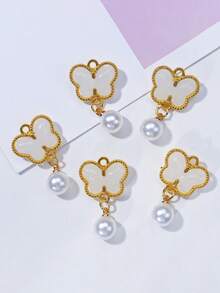 50/30/10/5pcs Gold Tone Alloy Butterfly Pendant, Elegant Green Glass Pendant With Pearl Decor, Suitable For Necklaces, Bracelets, Earrings And Craft Decorations, Beautiful Gift Idea, Jewelry Making Supplies - Butterfly - View 23