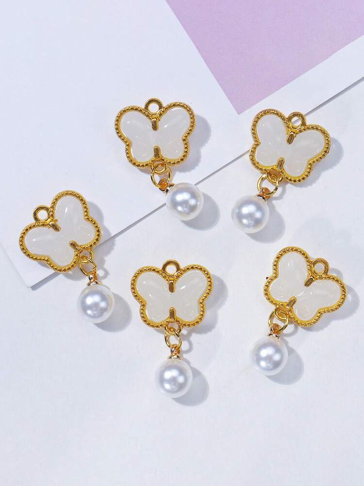 50/30/10/5pcs Gold Tone Alloy Butterfly Pendant, Elegant Green Glass Pendant With Pearl Decor, Suitable For Necklaces, Bracelets, Earrings And Craft Decorations, Beautiful Gift Idea, Jewelry Making Supplies - Butterfly - View 22