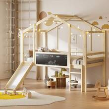 Children's Bed 90 X 200 Cm, Attic Design With Ladder And Slide, With Graffiti Panel, Multifunctional Bed, Solid Wood Bed, Single Bed, White Loft Bed - Natural Wood - View 1