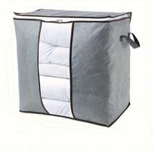 1pcs Large Capacity Quilted Storage Box Zipper - Portable Towel, Bed Sheet, And Clothing Storage Box, Grey Fabric Container With Check Mouth And Handle Multi Layer Design For Easy Access And Storage, Wardrobe Storage (Horizontal And Vertical) - Xám - Xem 9