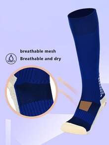 1双青少年及膝足球袜，适合10-18岁女孩，防滑点状长款运动袜，男孩加厚毛圈缓冲足球运动袜，采用涤纶针织面料制成。