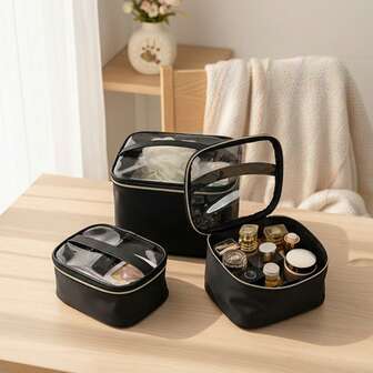 Makeup Bag, Portable Cosmetic Bag, Large Capacity Travel Makeup Case Organizer, Black For Women Toiletry Bag For Girls Traveling With Handle 3 Sizes (S/M/L), Ins Style Storage Pouch, Portable & Dustproof Zipper, Perfect For Travel, Home, Gym & Outdoor Activities.T,Bags For Woman,Work Bag,Cosmetic Bag,Toiletry Bag,Travel Essentials Make Up Bag Makeup Pouch Wash Bag Cruise Essentials Vacation Essentials For Men Women