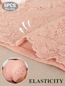 MEIYATING 5pcs/Pack Plus Size Women Lace Panties, High Waist Tummy Control, Floral Hollow Out Sexy Briefs - Multicolor - View 4