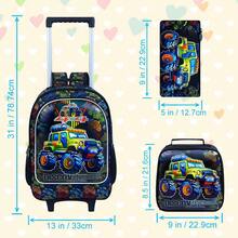 3pcs/Set Car Shaped Rolling Backpack, Boys' Children Backpack With Wheels, UV Printed Trolley Backpack Set With Lunch Box - Black and Green Card Backpack - View 3