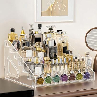 1 件亚克力化妆品展示收纳盒 - 透明亚克力化妆品展示架、多层化妆品展示架、口红、粉饼、乳液、化妆工具等的梳妆台收纳盒 - 节省空间的桌面收纳架，适合家庭和商业使用