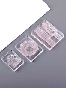 3pcs Acrylic Stamp Set With Comfortable Handles - Transparent, Grid Pattern, Precise & Easy To Use - Ideal For Scrapbooking And Crafting, 6 Size Options - Clear - View 3