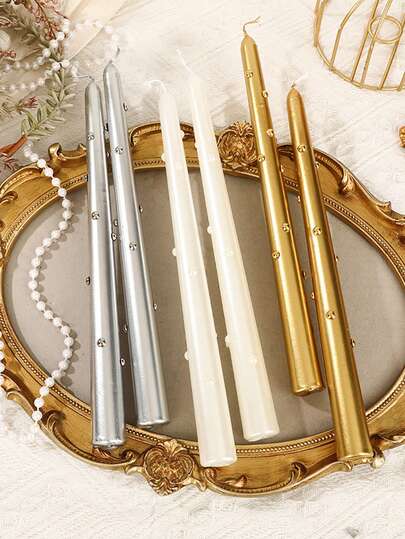 2 pezzi/Scatola Candele a stelo lungo colorate e placcate in stile europeo, candele senza fumo per cene romantiche di matrimonio, regalo di San Valentino, candele decorative per atmosfera, candele per compleanni 25cm