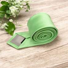 Solid Color Striped Men's Tie With Quality Texture, A Must-Have For Weddings, Business And Formal Occasions - Aqua Green - View 3