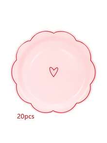 10个/20个/50个装情人节纸盘，扇形心形一次性餐盘，红粉白三色可选，7英寸，适用于家庭聚会装饰 - 愛心款 - 查看 11