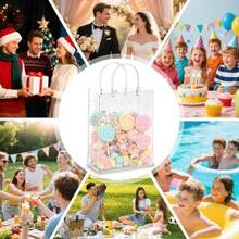Janety 30PCS Transparent PVC Gift Bags with Handle and Button Reusable Clear Packaging for Candies Parties Birthdays Weddings 25*20*7 cm Ideal for Event Favors Gift Wrapping and Eco-Friendly Storage Solutions - Transparente - Ver 8