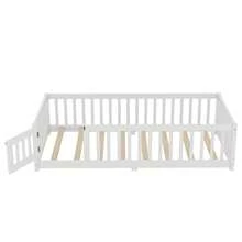 TWIN /FULL /QUEEN SIZE TODDLER BED, CRIB, GIRLS BED, RUBBER WOOD CHILDREN'S FLOOR BED WITH GUARDRAILS, BABY FURNITURE, MONTESSORI FLOOR BED, SUITABLE FOR GIRLS AND BOYS - 白色 - 查看 7
