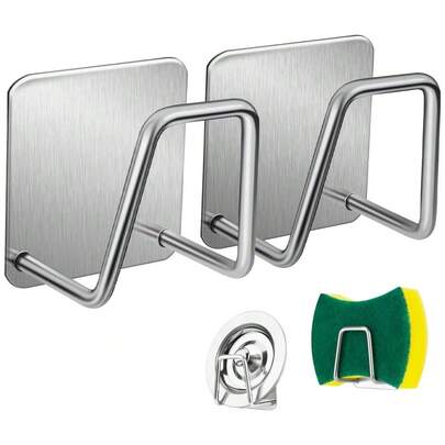 12Pcs/6pcs Living Room Wall-Mounted Storage And Organization Rack, Kitchen Sink Sponge Rack, Strong Adhesive Small Sponge Rack, High-Quality Anti-Rust And Waterproof Kitchen Sink Ball Box - Minimum Size - SUS304 Stainless Steel Anti-Rust And Waterproof, Suitable For Kitchen Accessories, Sink Sponge Rack/Seamless Storage Rack/Bathroom/Home Gym/Compatible With Various Equipment