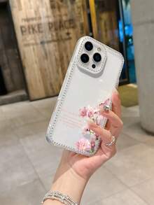 Pink Orchid, Bible Verses, Strength And Dignity Printed Mobile Phone Case For 12-17 Glitter Diamond Anti-Fall Transparent Mobile Phone Case, Shiny Mobile Phone Case, Glitter Mobile Phone Protective Case,  Glitter Mobile Phone Case - 彩色 - 查看 7