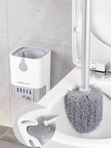 Wall Mounted Toilet Brush Set With Holder - Long Handle, Soft And Blind Spot Free Bathroom Cleaning Brush, Suitable For Hotel And Commercial Use Toilet Cleaner And Bathroom Cleaning Tool - 淺灰色 - 查看 3