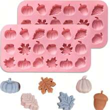 1pc Autumn Silicone Chocolate Mold, 3D Stereoscopic Design With Maple Leaf, Acorn And Pumpkin Patterns, 36 Cavities, Suitable For Thanksgiving, Harvest Theme Candies, Puddings, Jellies - Multicolor - View 10