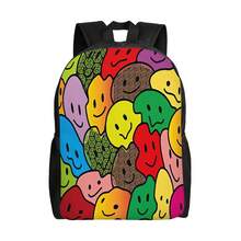 ZLIENSZUS Men's Smiling Face Backpack With Expressive Eyes & Mouth - Pastel Joyful Pattern, Single Large Storage Compartment, Soft Pastel Colors (Pink, Blue, Green, Yellow, Purple, Orange, Red, Brown, Black, White) - Casual School Backpack For College, Travel, Daily Use - Durable & Easy-Care Design, Laid-Back Style With Playful Smiling Faces, Hand Wash Dry Clean, Ideal For Teens & Adults - 彩色 - 查看 8