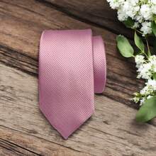 Solid Color Striped Men's Tie With Quality Texture, A Must-Have For Weddings, Business And Formal Occasions - Rosa profundo - Ver 2