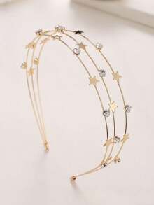 1 pièce Serre-tête en alliage à trois couches avec strass en forme d'étoile de couleur unie, accessoire capillaire polyvalent et décontracté pour les filles, convient pour le port quotidien, les fêtes, Noël, l'école, les mariages - doux et mignon - Multicolore - Voir 1