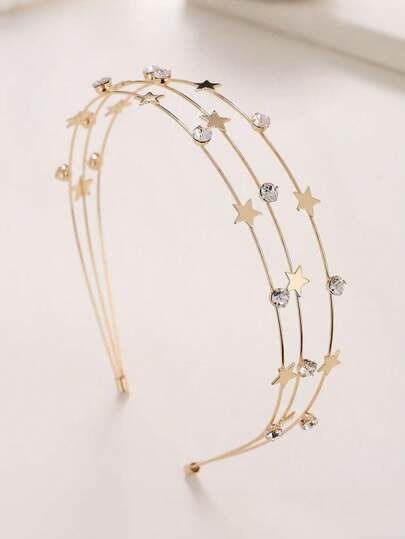 1pc Kids' Solid Color Star Rhinestone Triple-Layer Alloy Headband, Casual Versatile Girls' Hair Accessory, Suitable For Daily Wear, Parties, Christmas, School, Weddings - Sweet & Cute