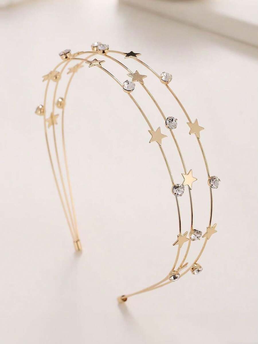 1 pièce Serre-tête en alliage à trois couches avec strass en forme d'étoile de couleur unie, accessoire capillaire polyvalent et décontracté pour les filles, convient pour le port quotidien, les fêtes, Noël, l'école, les mariages - doux et mignon - Multicolore - Voir 1