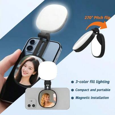 360° Rotatable & 270° Foldable Phone Selfie Ring Light, 3 Color Temperature Modes, Powerful Magnetic Base, Suitable For Outdoor Live Streaming, Photography, Compact Design, Portable, Gift