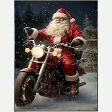 Santa Claus Riding Motorcycle Canvas Wall Art, Festive Home Decor Fabric Poster For Living Room Bedroom Kitchen Office Cafe, Frameless Canvas Print – Ideal Holiday Gift And Decoration, Multiple Sizes - Multicolor - View 1