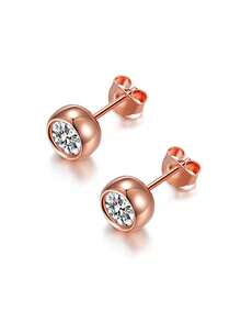 2 piezas Elegantes Pendientes de Botón de Moissanita de 0.5ct de Plata de Ley 925, Adecuados para Uso Diario de Mujeres, Regalo del Día de la Madre - Oro rosa - Ver 2
