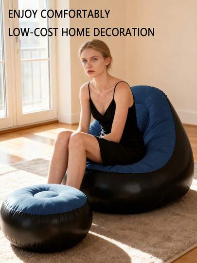 1 件充气躺椅沙发 - 可折叠、紧凑、室内/室外充气沙发床，带脚凳，适用于客厅、卧室、办公室、露营（不含气泵）、便携式家具、室内沙发、节省空间的家具、紧凑的设计、易于存放、轻巧的结构、折叠椅、小空间解决方案