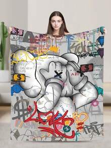 Kawss Kawaii Kaw  Blanket Super Soft Flannel Blanket Lightweight Warm And Comfortable Blanket Adult Gifts For All Seasons No Linting, Machine Washable - 黑色 - 查看 2