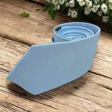 Solid Color Striped Men's Tie With Quality Texture, A Must-Have For Weddings, Business And Formal Occasions - Celeste - Ver 4