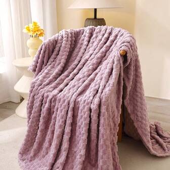 Soft & Comfortable 340GSM Beige Wool Blanket - 3D Geometric Jacquard, Non-Shedding & Pilling, Machine Washable - Luxurious Modern Style, Suitable For Bed, Sofa, Travel & Camping, Ideal Gift For Family And Friends