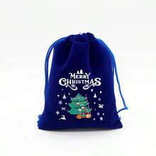 10/5/1 Stück marineblauer Samt Weihnachtsornament Kordelzugbeutel, 12 Weihnachtsthemen Muster Geschenktüten, wiederverwendbare Weihnachts Süßigkeiten Snack Schmuck Beutel, Neujahr Party Weihnachten Samt Kordelzugbeutel (Muster zufällig)