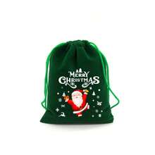 10/5/1 件绿色天鹅绒圣诞装饰束口袋、12 个圣诞主题礼品袋、可重复使用的圣诞糖果零食首饰袋、新年派对圣诞天鹅绒束口袋（图案随机） - 墨綠色 - 查看 7