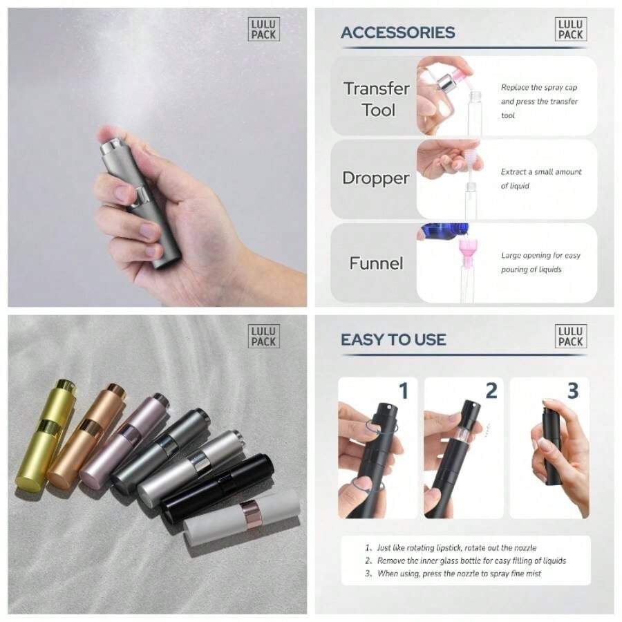 Travel Perfume Bottle Refillable - Cologne Spray Atomizer - Small Travel Size Empty Sprayer Refill Container - Portable Fragrance Decant Dispenser Women Men 10ml 1PCS Gold - Xám - Xem 1